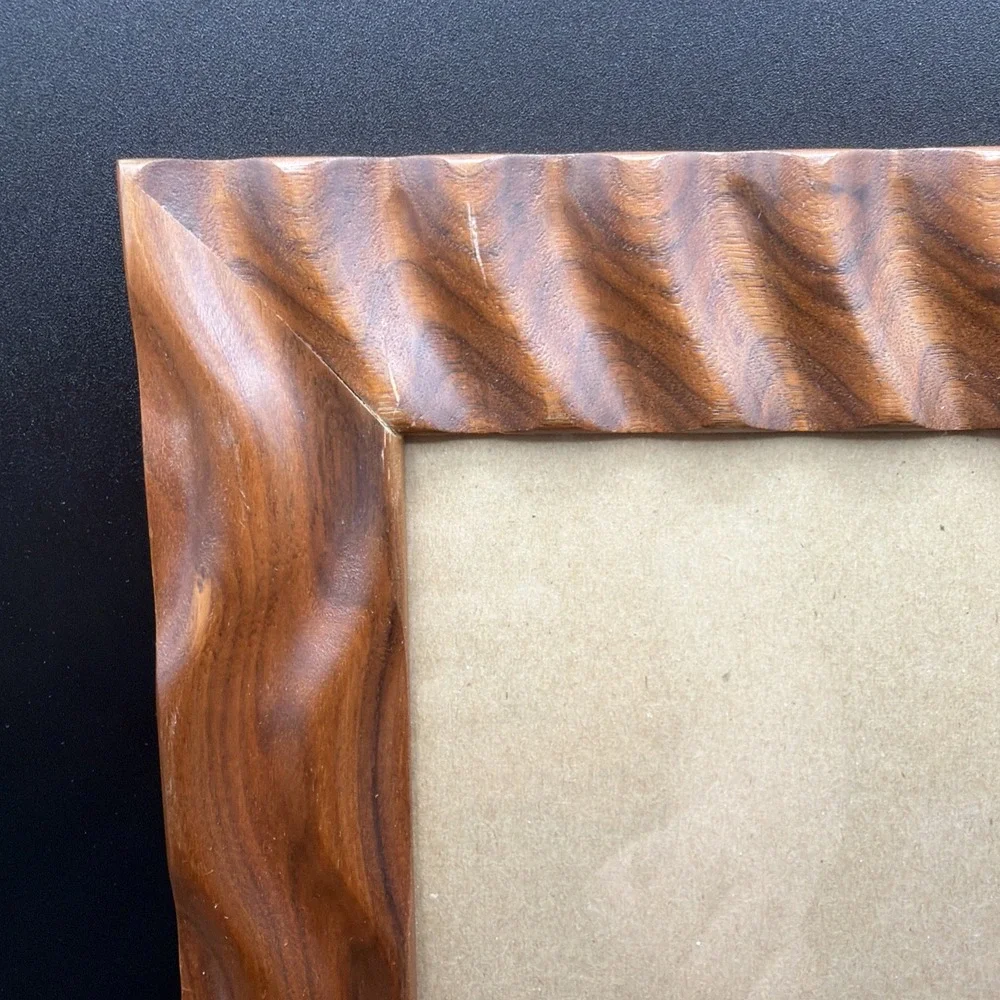 Vintage Teak? Wood Wiggle Wavy Design Photo Picture Frame 8x10 Boho